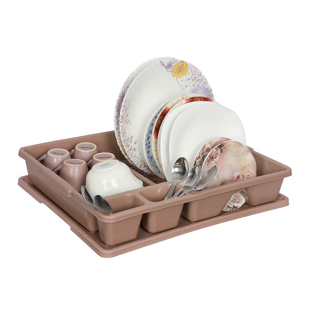 Regalo Durable Sink Plastic Dish Rack Utensil Drainer Drying Basket for Kitchen with Draining Tray Cutlery Fork Organizer (Multi-Color) (Sandy Brown, WithTRay) (B0BR3YGGTK) Amazon Price History, Amazon Price Tracker