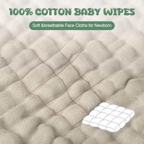 Image of Breling 20 Pcs Baby Muslin Washcloth 12 x 12 Inch 100% Cotton Soft and Absorbent Muslin Washcloth Burp Cloth Wipe Newborn Face Towel for Baby Boy Girl Sensitive Skin (White, Khaki, Dark Green)