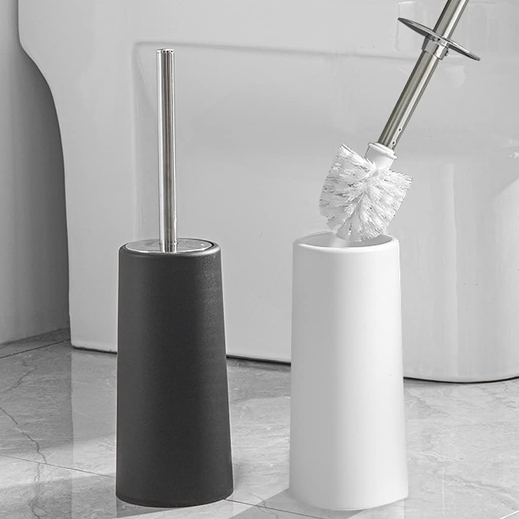 HASMI Klobürste Toilettenbürstenhalter Haushalt Kein Sackgasse WC Reinigungsbürste Badezimmer Weiches Haar Toilettenschüsselbürste Edelstahl Griff Toilettenbürsten Set Toilettenbürste (Color : Wit)