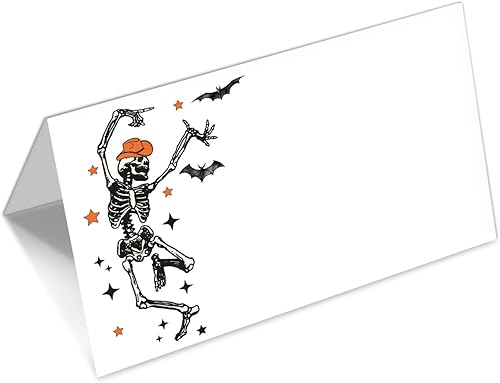 DH8 - Paquete de 25 etiquetas de tienda de campaña de Halloween, tarjetas editables con nombre y lugar, decoraciones de fiesta de Acción de Gracias,