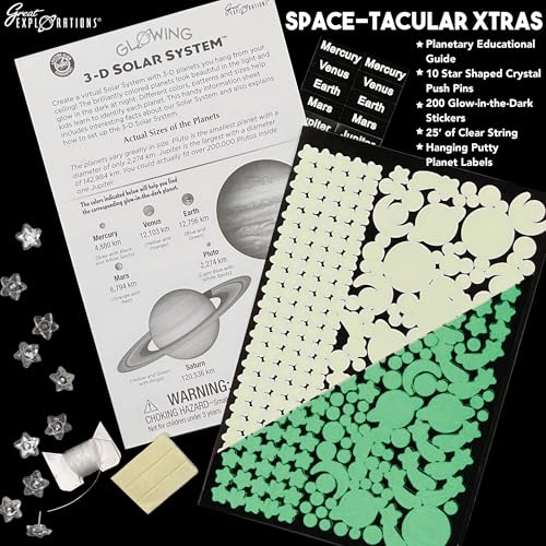 Great Explorations, 3-D Solar System Glow In The Dark Ceiling Hanging Kit 3D Planets and Star Stickers Create the Milky Way Teach Science STEM by University Games - Image 6
