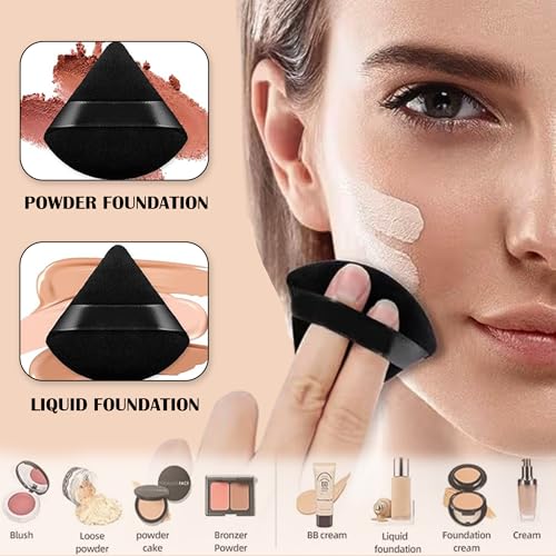 Image of GLUN Ultrasoft Triangle Shape Velour Powder Puffs, Pack of 4 Black Colour, Apply for Daily Makeup Such as Foundation, Cream, Blush Sponge For Wet & Dry Makeup