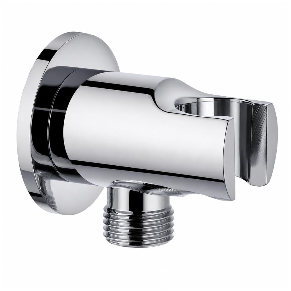 Schläfer 814320 | Presa Acqua Doccia Tonda con supporto per Doccetta Cromo, Uscita Acqua Parete G 1/2" - Ø 20,86 mm, Raccordo Gomito per Flessibile Doccetta in Ottone Design Moderno
