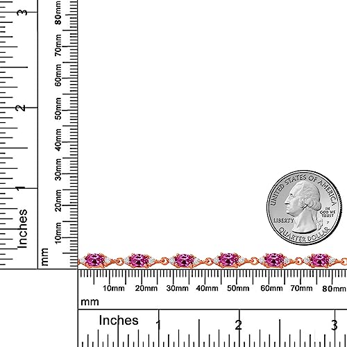 Gem Stone King 18K Rose Gold Plated Silver Pink Created Sapphire and White Moissanite Tennis Bracelet For Women (6.91 Cttw, Gemstone Birthstone, Oval 6X4MM, 7 Inch)4