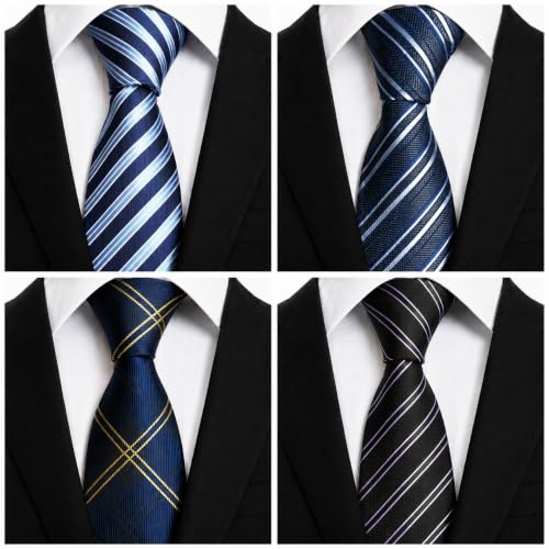 Image of WeiShang Lot 4 PCS Men's Ties Solid Color Neckties Formal Black Ties For Men