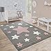 Paco Home Alfombra Habitación Infantil Estrellas Grandes Y Pequeñas En Gris Y Rosa, tamaño:120x170 cm