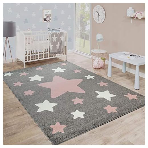 Paco Home Alfombra Habitación Infantil Estrellas Grandes Y Pequeñas En Gris Y Rosa, tamaño:80x150 cm