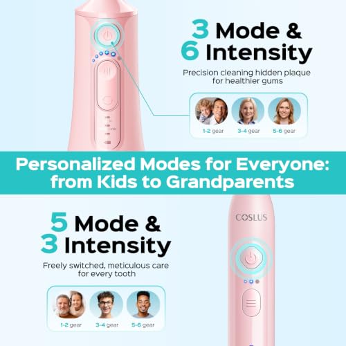 Image of COSLUS C51C30 Water Flosser Electric Toothbrush Combo, 2-1 Oral Clean Kit | Portable Brushing & Flossing for Teeth & Braces Cleaning, Multiple Modes for Family Use, Cordless for Home & Travel, Pink