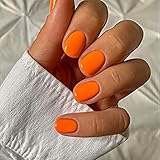 24 Pcs Square Press on Nails Short Fake Nails Nude Acrylic False Nails Extra Short Orange Artificial Nails Glossy Solid Color Full Cover Glue on Nails Stick on Nails for Women Girls Manicure Art Decorations