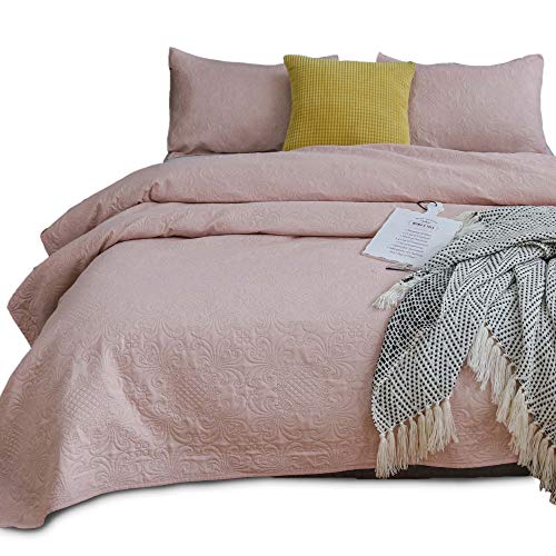 KASENTEX Coverlet Quilt Set-Pre Washed-Luxury Microfiber Soft Warm Bedding-Solid Colors Bedspread-Contemporary Floral Design (Blush Pink Floral, King