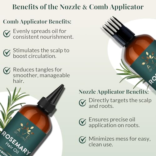 Image of AVD ORGANICS Pure Rosemary Oil for Hair Growth (6.7 fl oz) Infused with strengthening Biotin Jojoba & castor Oil Split Ends & Dry Scalp Treatment to Support Longer, Healthier Strands | 200ML