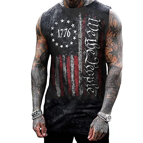 NINESTAR Men's 1776 American Flag Graphic 3D Print Sleeveless Crewneck Shirt Quick Dry Sports Tank Tops