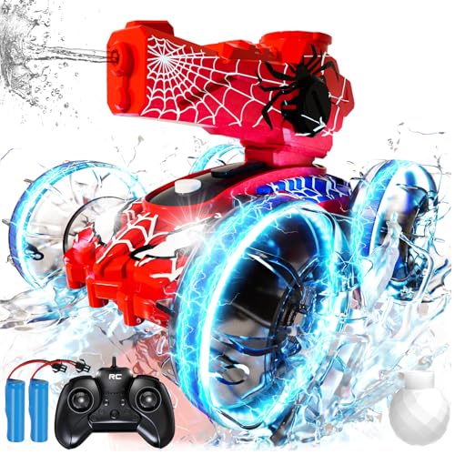 Spider Amphibious Remote Control Car for Boys Kids - 4WD Waterproof 2.4 GHz 360°Rotation RC Stunt Car - Water and Land Pool Toys Cars for 4 5 6 7 8 9 10 Year Old Boys Christmas Birthday Gifts
