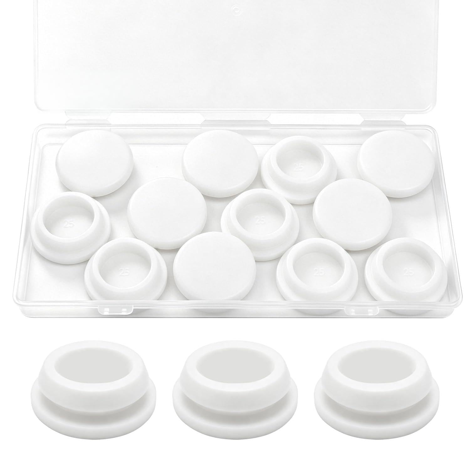 12PCS 1inch Rubber Plug White, 25mm Silicone Plugs for Round Holes DD044-25W