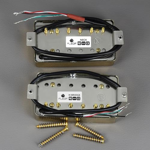 Image of FLEOR Alnico 5 Guitar Humbucker Pickup 4-Wires Neck+Bridge Pickup Set Golden Fit Gibson Les Paul Guitar Part