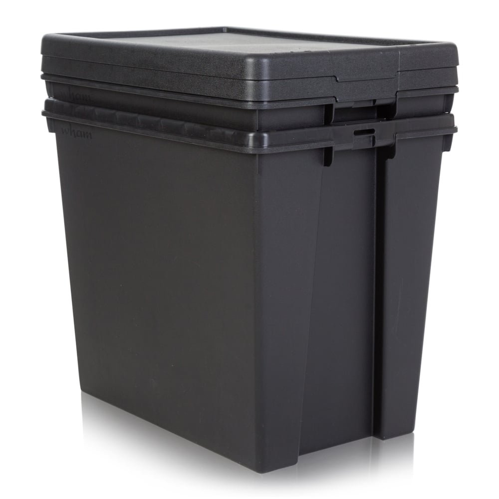 Wham Bam Lot de 2 boîtes de recyclage résistantes avec couvercle Noir 92 l 59,5 x 39,5 x 52 cm