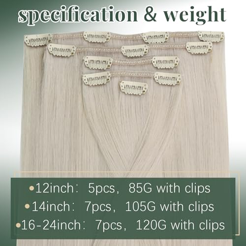 Image of Ugeat Clip in Human Hair Extensions Platinum Blonde 12 Inch 5pcs 85g | Human Hair Extensions Clip ins , Real Hair Clip in Extensions Platinum Blonde , Short Length