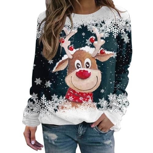 Weihnachtspulli Damen Oversize Pullover Weihnachten Baumwolle Lustiger...