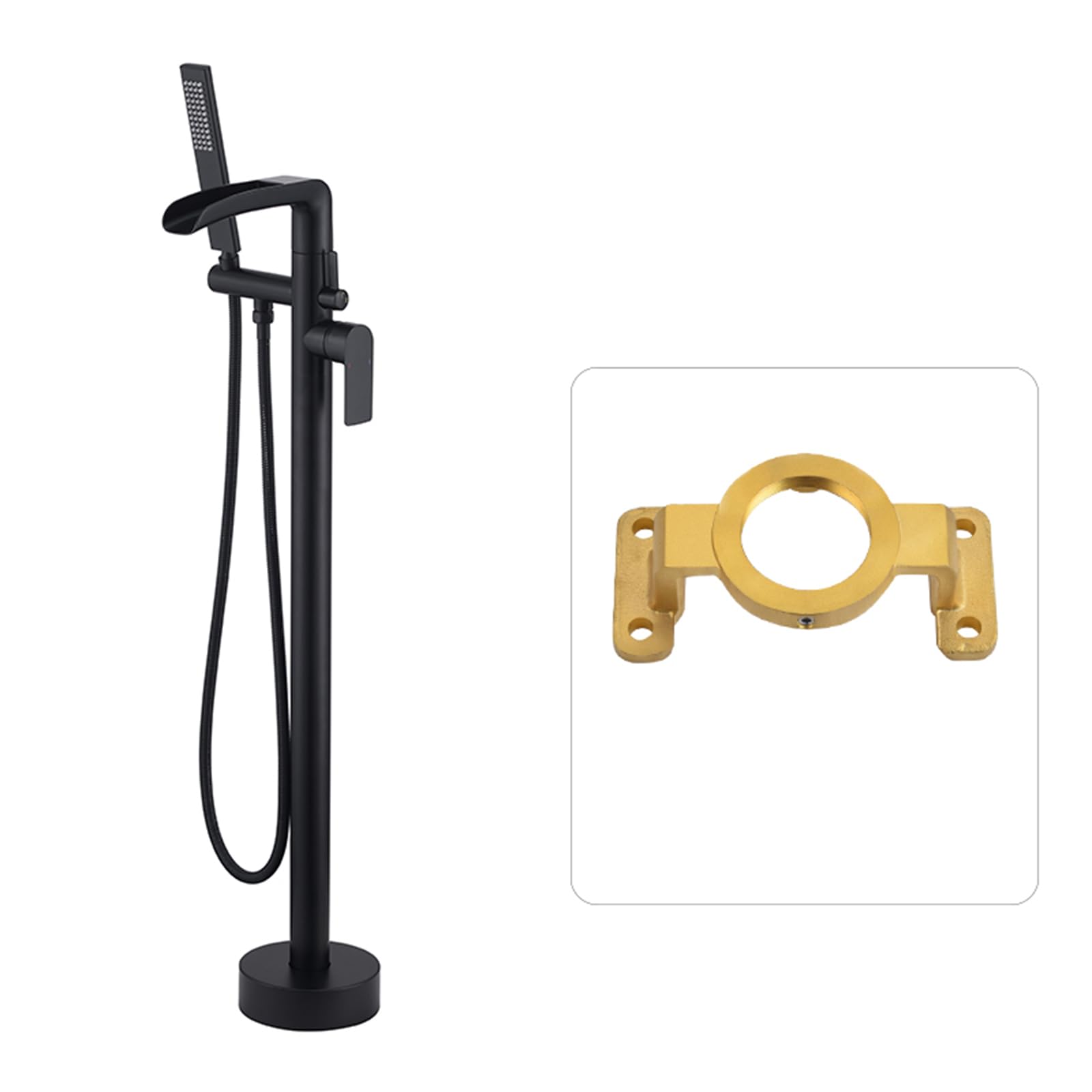 HADECOLL Freestanding Bath Taps Floor Mounted Waterfall Hot And Cold Brass With Shower Freestanding Bathtub Faucet, Chrome,Black