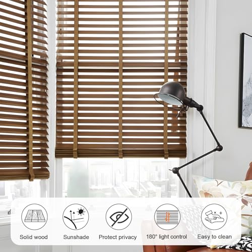 2" Slats Wood Blinds for Indoor Windows, Custom Wood Window Blinds, Wooden Venetian Horizontal Blinds & Shades for Indoor Windows, Office, Living Room, Bedroom