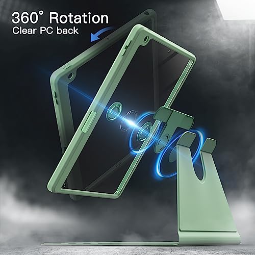 Image of JETech Rotating Cover Case for iPad 9 /8 /7 (10.2-Inch, 2021 /2020 /2019 Model, 9th /8th /7th Generation) with Pencil Holder, 360 Degree Rotation Stand Cover Clear Back, Auto Wake /Sleep (Matcha Green)
