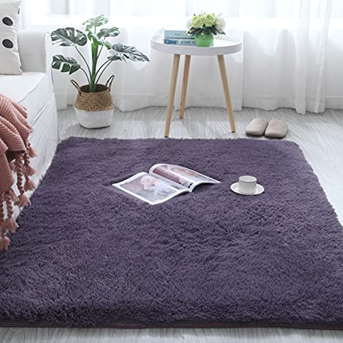 HUIXIZS Decoración para el hogar Barata Alfombra de Felpa Suave, Alfombra de Sala de Estar de Felpa súper Suave área de hogar Antideslizante Alfombra de Piso de Pila Larga (Morado, 80x120cm)