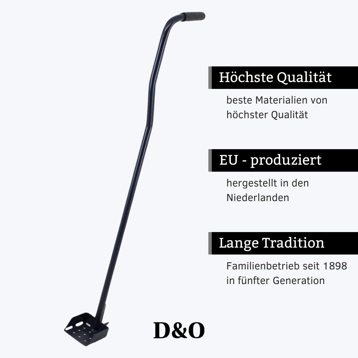 D&O Kanalschaufel aus Stahl mit Haken und gummiertem Griff Gesamtlänge 109 cm, Schaufelfläche 10x10 cm - Perfekt zum öffnen von Kanal- und Schachtdeckeln und Entfernen von Schmutz und Dreck