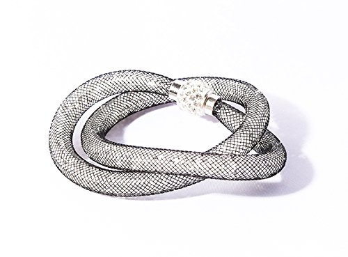 Preisvergleich Produktbild Armband Netzschlauch zweireihig Glitzerkristallen u. Shamballa Kugel Trendschmuck Armband Damen Wickelarmband Armschmuck Modeschmuck Nylon Netzschlauch Schmuck Damenschmuck grau von MyBeautyworld24