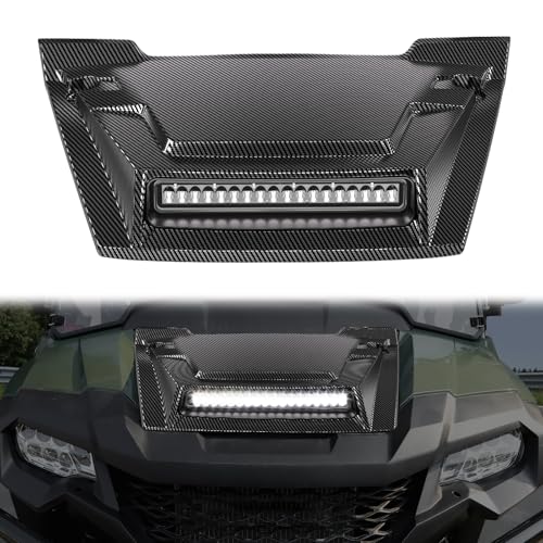 XATVXUTV Hood Scoop with LED Spotlight for Honda Pioneer 700-2 700-4 14-25 PP Material Carbon Fiber Pattern Front Hood Cover with LED Auxiliary Lamp for Honda Pioneer 700 2p 4p 2014-2025 Accessories