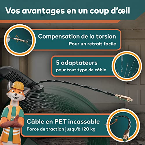 le tire fils electrique bien pensé 30m pour les tubes vides de fairmo tire cable de traction pet 4mm y compris 5 adaptateurs tire câble incassable aiguille tire fil aiguille electricien