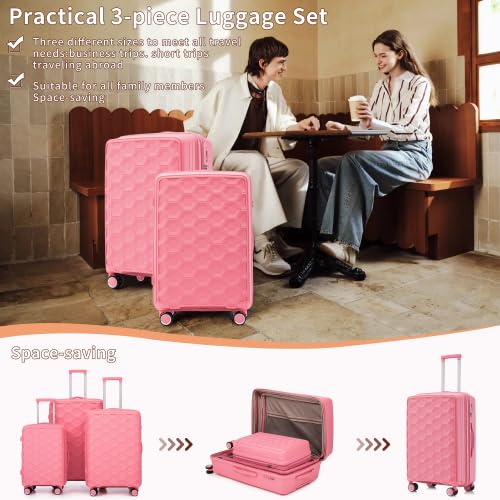 Luggage Sets 3 Piece(20/24/28), Expandable Carry On Luggage with TSA Lock Polypropylene materials Hard Shell and Lightweight Suitcase with Spinner Wheels (Pink)3