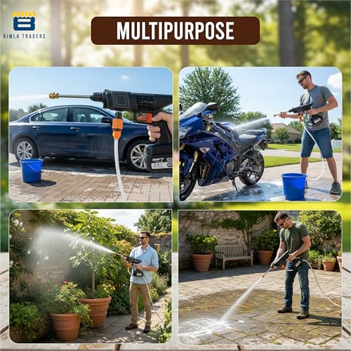 Image of BTAG 48V Cordless High Pressure Car Washer Gun with Double Battery | Portable Water Jet Cleaner with Foam Bottle, Long Hose & Nozzle Set for Car, Bike, Home & Garden Cleaning. Pack of 1