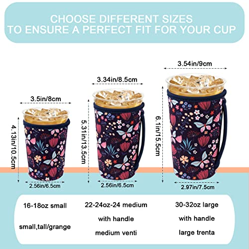 Image of KJQJLY 3 Reusable Iced Coffee Sleeves for Iced Coffee Cups or Drinks Reusable Neoprene Insulated Sleeves for Hot and Cold Drinks from Starbucks, Dunkin, And More (Butterfly Bush)
