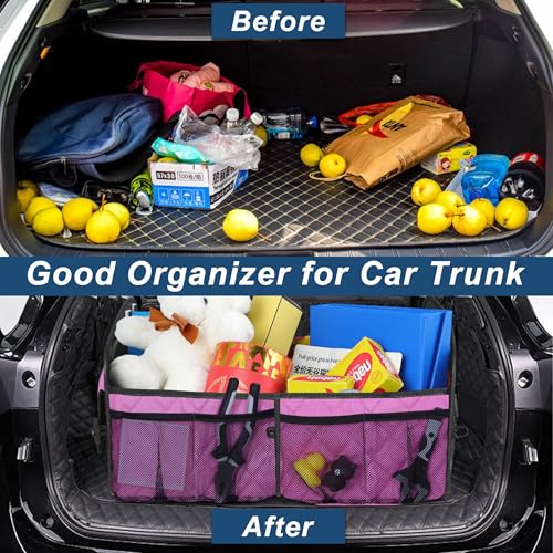Image of Deosk Car Trunk Organizer for SUV, Car Organizers and Storage with Reinforced Handles, Car Accessories for Women /Men 70L Waterproof Polyester Trunk Organizer(Large, Pink)