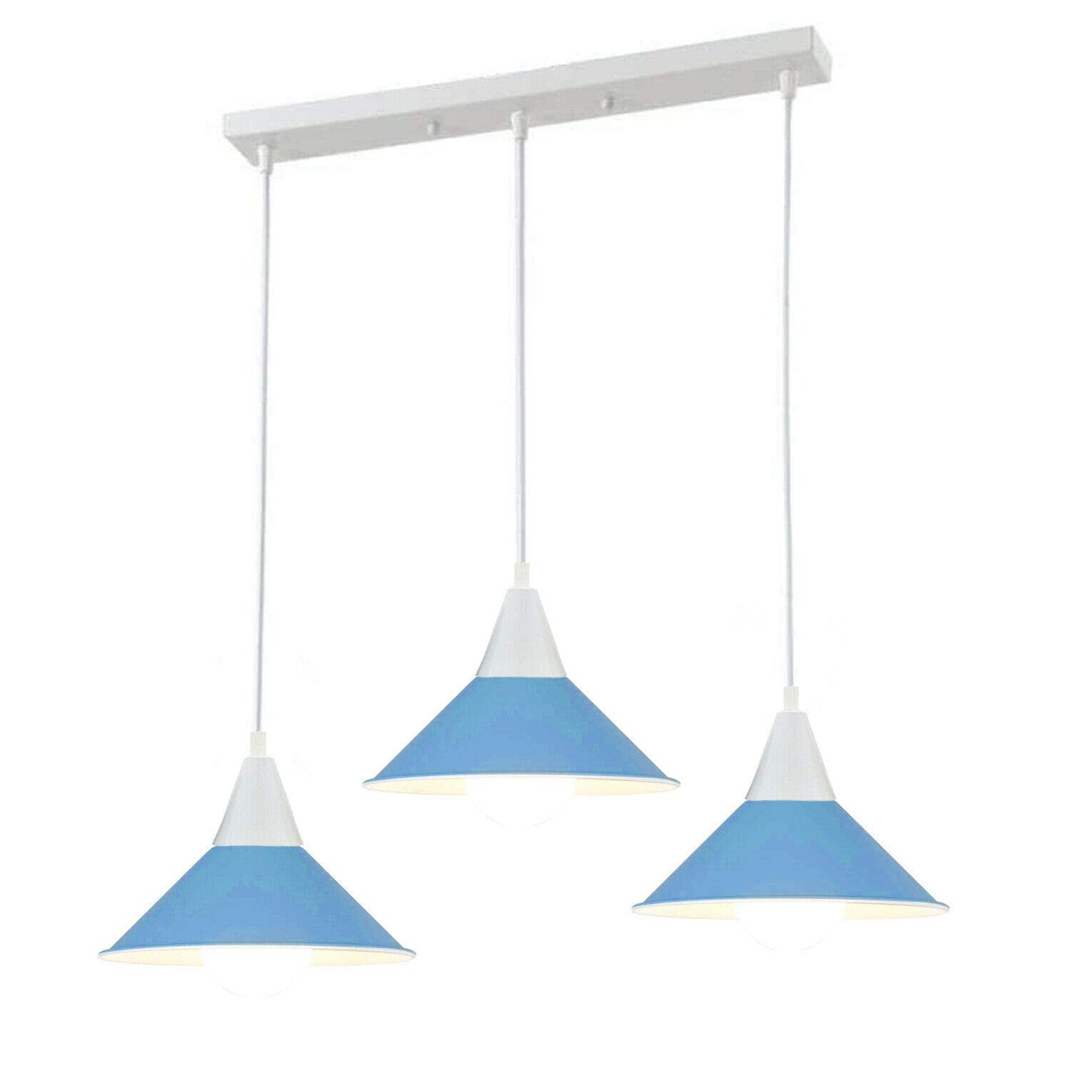 LEDSone Vintage Industrial Metal 3 Head Ceiling Pendant Light Kitchen Island for Bedroom Living Room Hallway Entryway 50cm Long Plate (Blue)