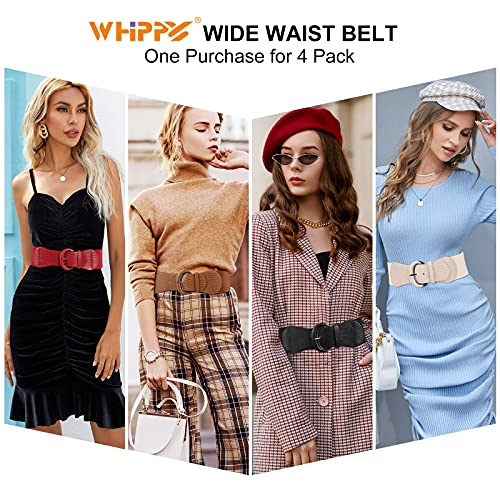 Image of WHIPPY 3 Pack 4 Pack Women Wide Elastic Waist Belt Vintage Stretchy Belt Waistband for Ladies Dresses