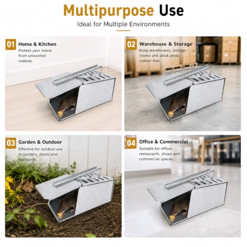 Image of Pure Source India Heavy Duty Galvanized Metal Rat Trap Cage | Humane Live Catch Rodent Trap | Reusable Mouse Catcher for Home, Kitchen, Warehouse, Garden & Farm