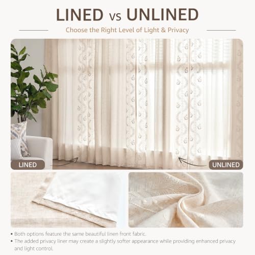 Image of jinchan Floral Linen Curtains 108 Inch Farmhouse Back Tab 2 Panels