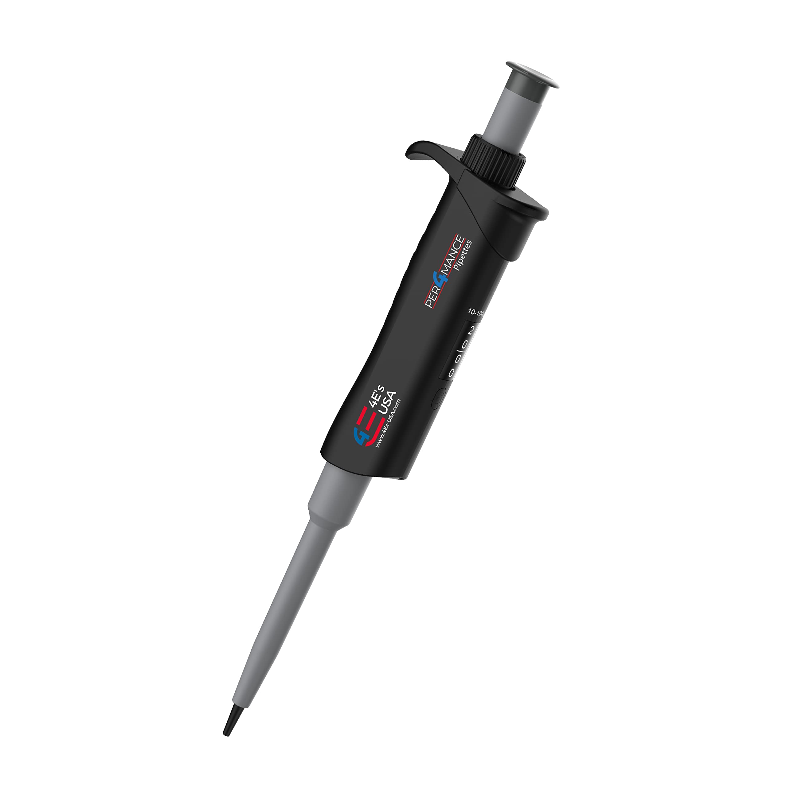 PER4MANCE Pipette - 10~100L Adjustable Single Channel Pipette, ISO Calibrated Low Plunger-Force Ergonomic Micropipette with Autoclavable Lower and Universal Tip Cone, Ultra-Light Precise Pipettor 10-100L