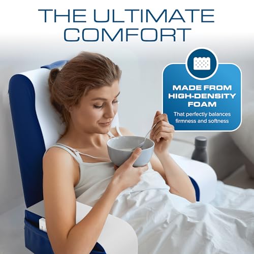 Image of Kolbs Bed Wedge Pillow for Sleep Apnea, FSA Eligible Acid Reflux, and Back Pain Relief, with Chic Jacquard Cover - Headboard Wedges for Sleeping (19 inch Wedge Reading - Blue)