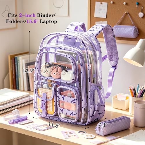 Image of Three-layer Clear Backpack, Heavy Duty Clear Bookbag for Kids, See Through Backpack Transparent Bag for Girls Boys (Purple Lightning)