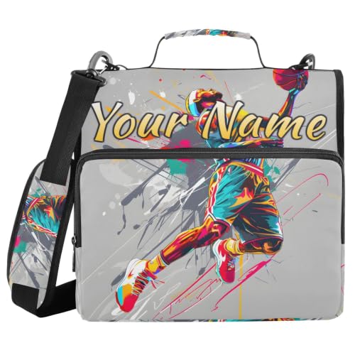 Image of Custom 3 Ring Zipper Binder Boys Playing Basketball Personalized Name 1.5 Inch Binders Large Capacity Multi Pockets for School Office Supplies