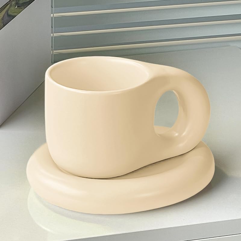 Miniatura 7 de Chubby - Taza de café de cerámica creativa negra, bonita taza de café reutilizable, bandeja de nube para tazas estéticas de oficina y hogar, 10