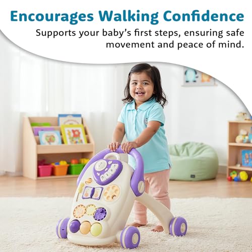 Image of Amazon Brand - Supples Baby Walker with Music, LED Lights & Handle | Push Activity Walker with Water /Sand Tank for Stability | Learning Toy for Toddlers 9+ Months | Beige & Purple