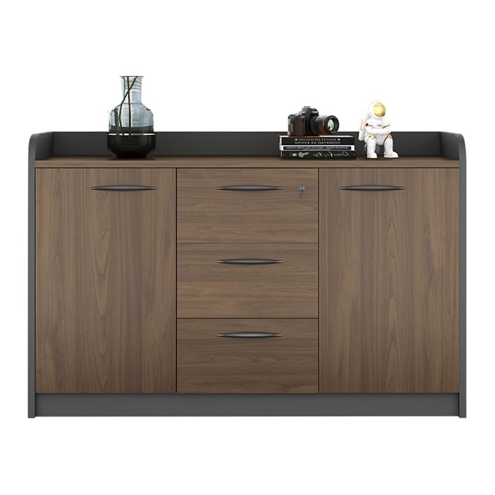 Multifuncionales Archivador bajo de Oficina Tres Puertas y cajones Madera con asa, Almacenamiento Datos, Cajonera Oficina(Bruin)