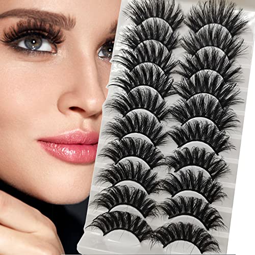 iVIM 3D Volume Fake Eyelashes,18-25mm Long Lashes Natural Look,Soft Fluffy Cat Eye Lashes Like Natural Lashes,Not Easy To Fall Off, Reusable, 10 Pairs Of False Lashes QZ-02