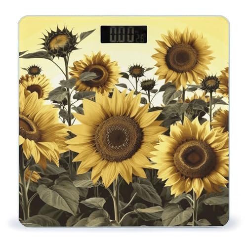 Balanza digital de baño con diseño floral amarillo miniatura 1