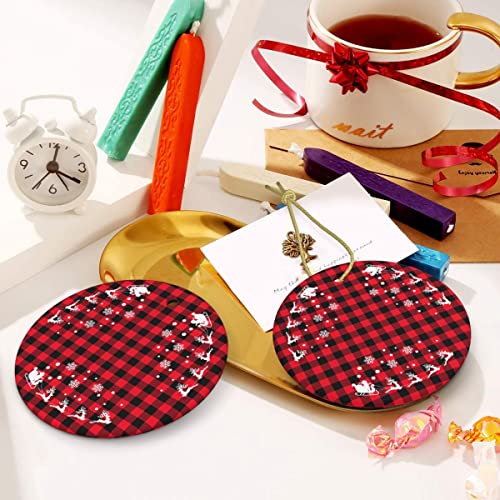 Round Christmas Ornaments, Red Black Buffalo Plaid Snowflake Elk And Santa 2022 Christmas Ornament, Keepsake Bauble, Ceramic Tree Decoration, Hanging Pendant, Xmas Decoration #TOP4