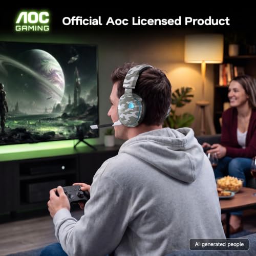 Image of AOC 2.4GHz Wireless Gaming Headset for PS5, PS4, PC, Switch, 45Hr, Camo | Bluetooth 6.0 Gaming Headphones with Noise Canceling Mic, 7.1 Virtual Surround, Great for Fortnite & Call of Duty /FPS Gamers