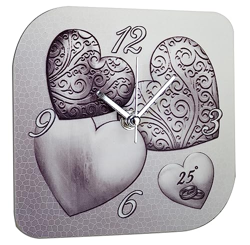 oggettando, Orologio da tavolo in ecopelle stampa CUORI 25 ANNI in scatola da regalo. Bomboniere Matrimonio, Anniversari e regali utili, originali economici (16x16)